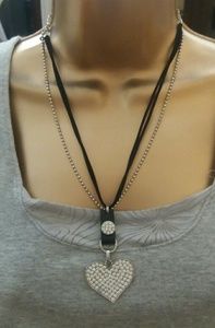Leather & Silver Chain w/Diamond Heart